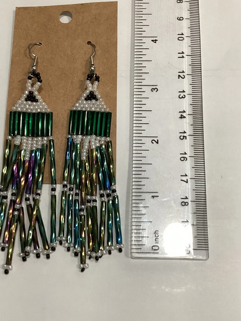 Handmade Beaded Fringe Earrings - Green Multi